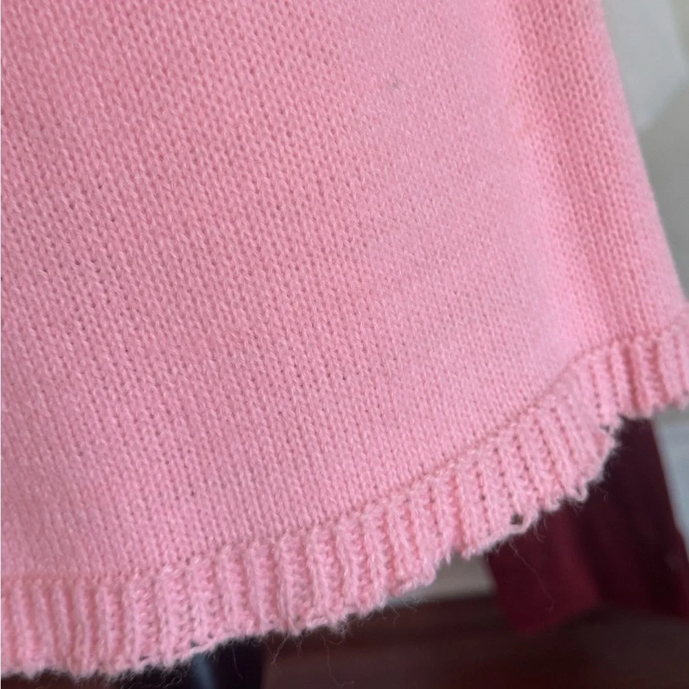 Vintage Dollette Bubblegum Pink Sweater Skirt Set Peter Pan Lace Collar V-Neck